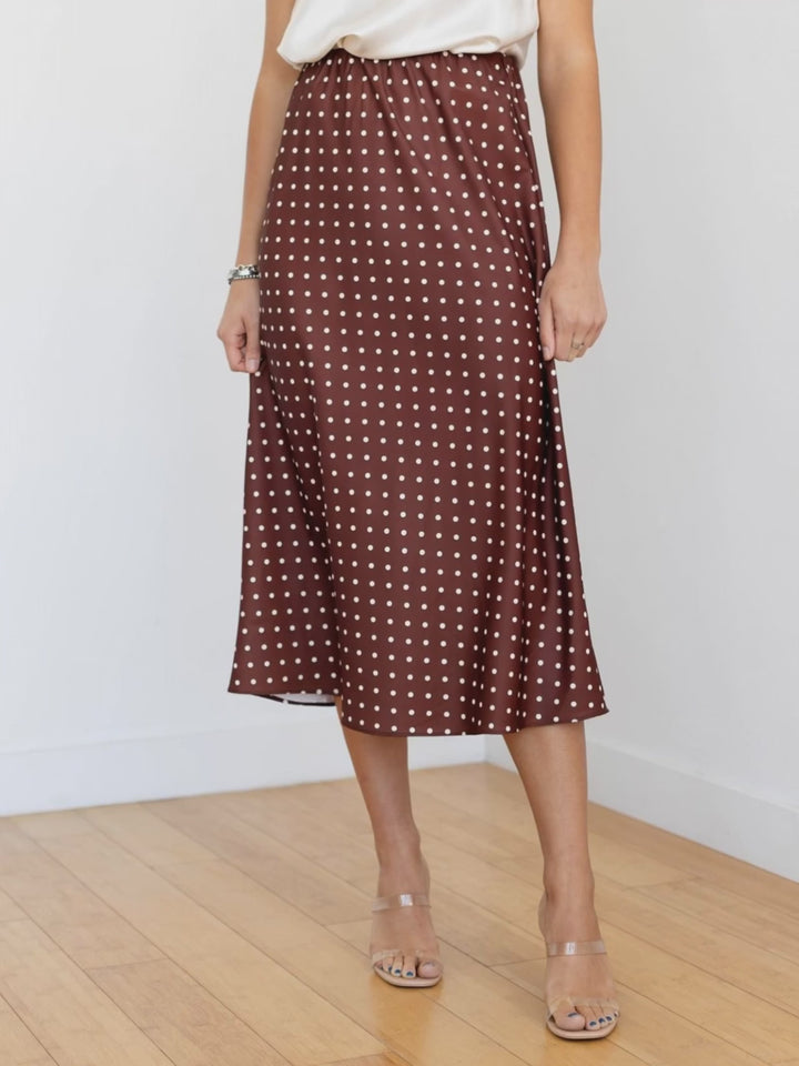 Polka Dot Satin Midi Skirt