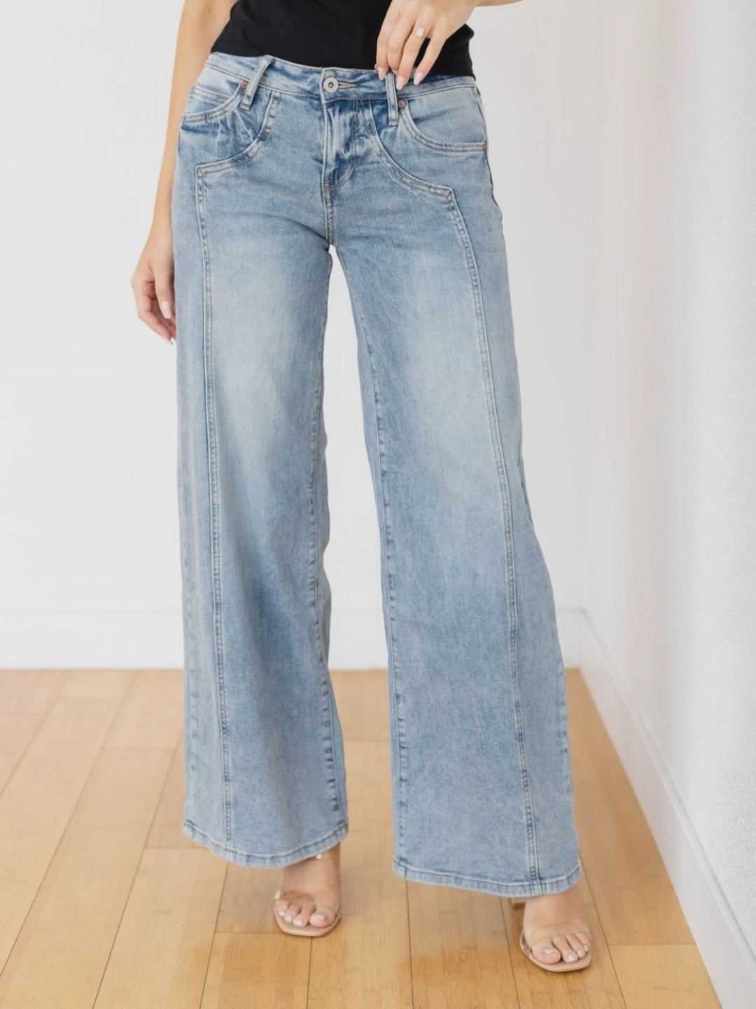 wide leg seam detail jeans