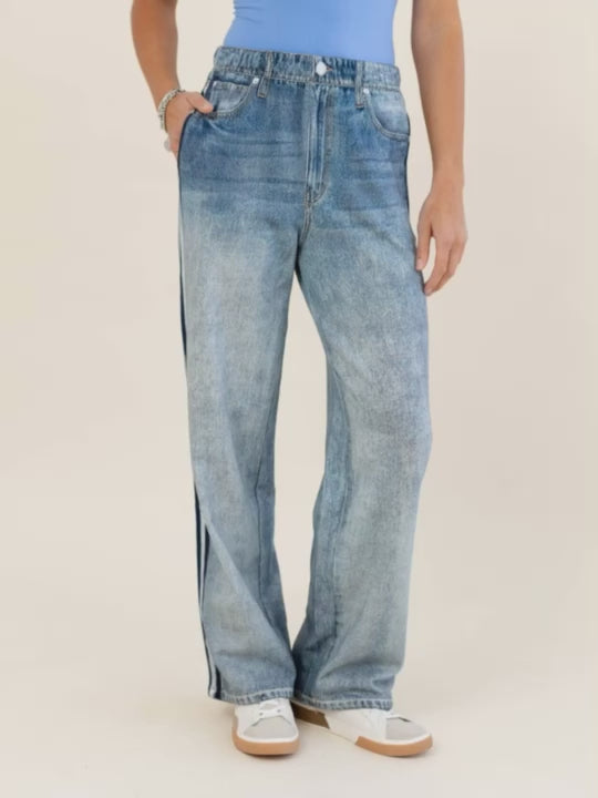faux denim track pants