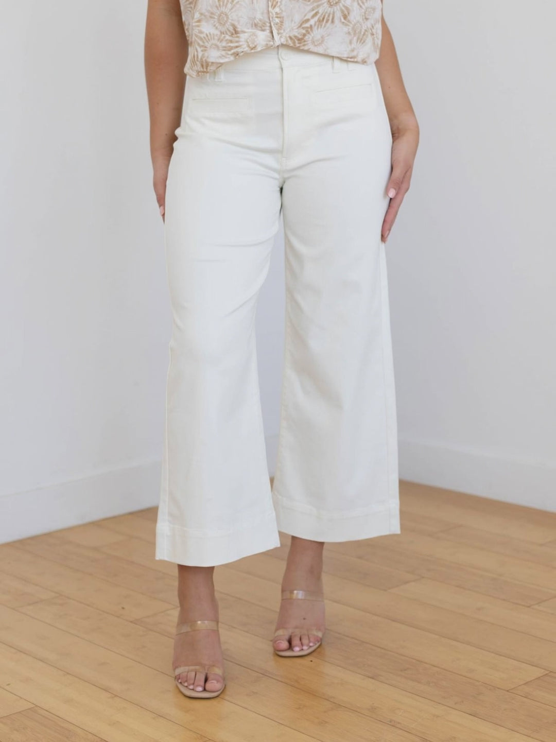 cream wide leg denim bottoms