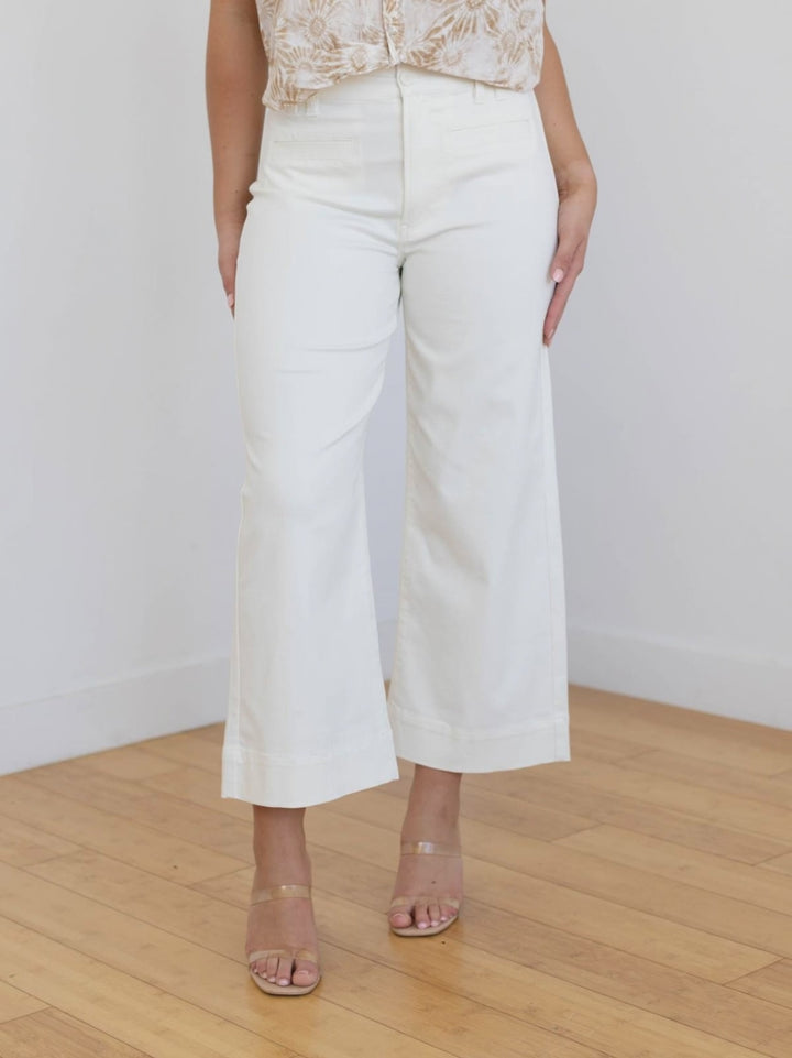 cream wide leg denim bottoms