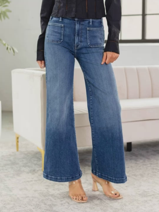 mother flared jean medium wash