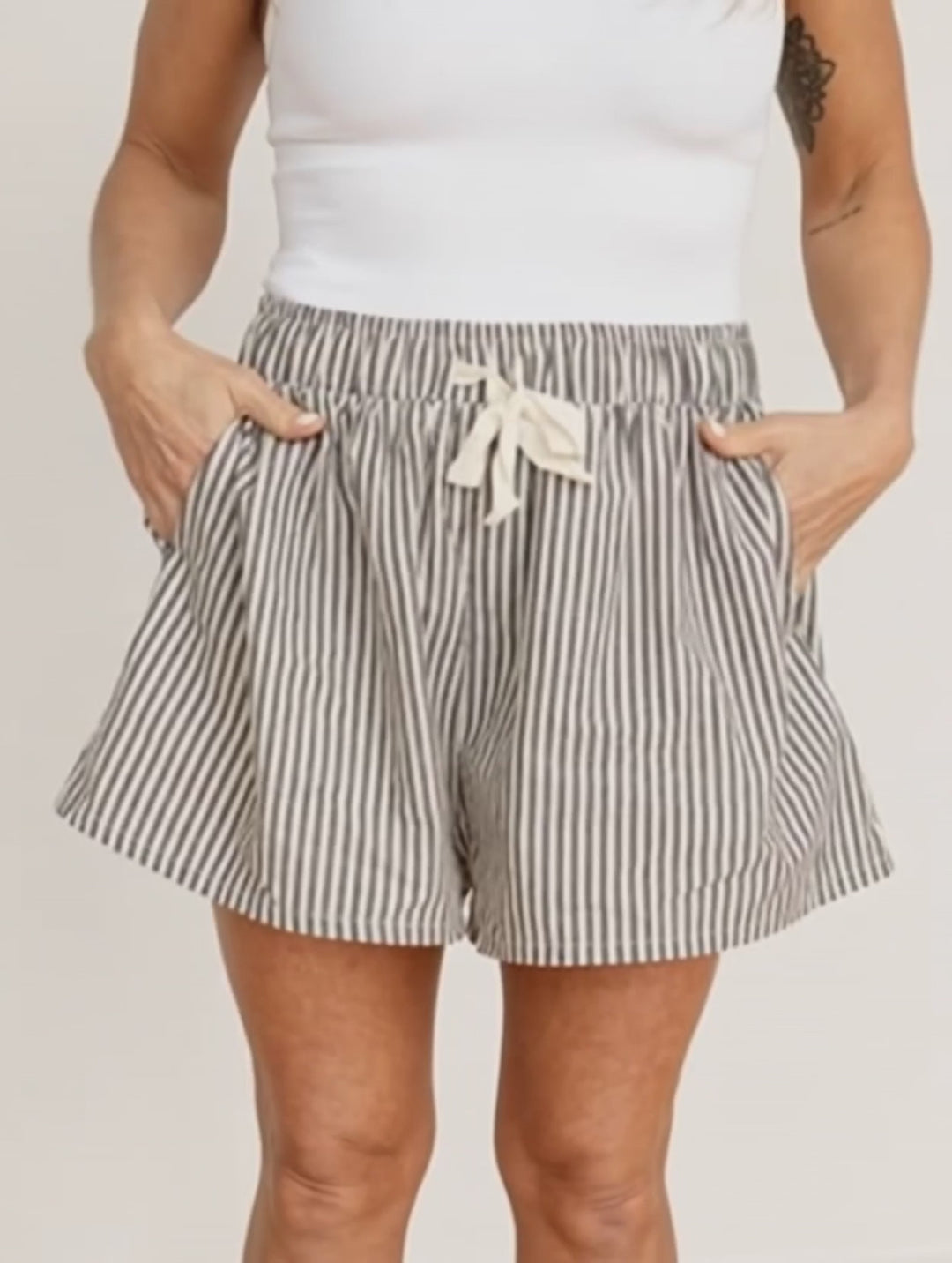 Striped Elastic Waist Shorts
