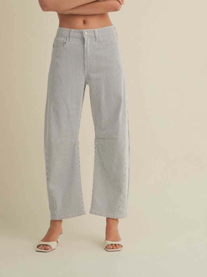 just black stripe denim barrel jeans