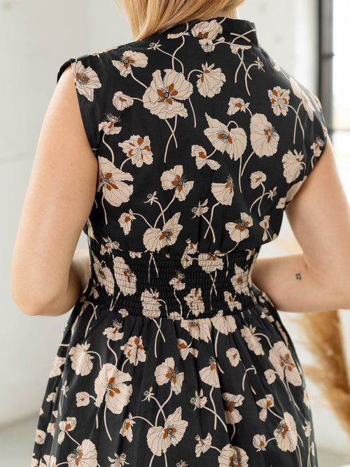 floral zip front midi dress