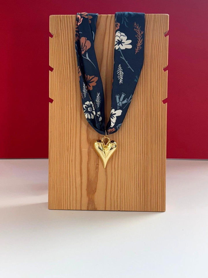 navy floral scarf necklace