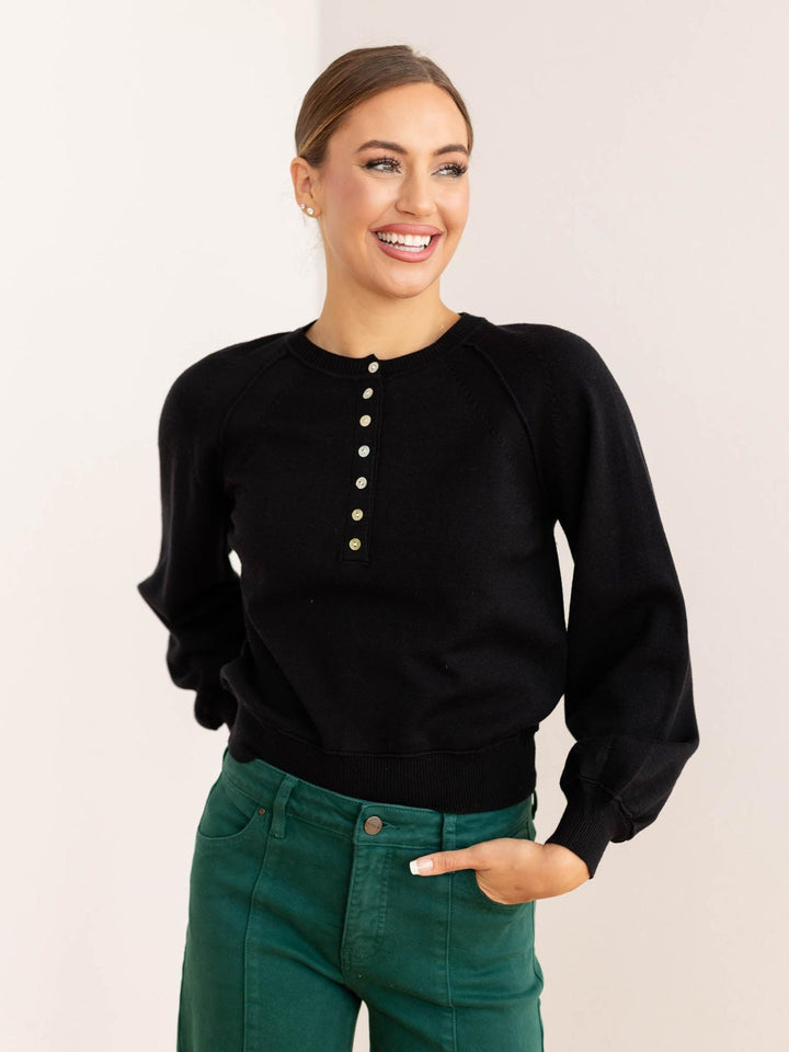 black half button sweater