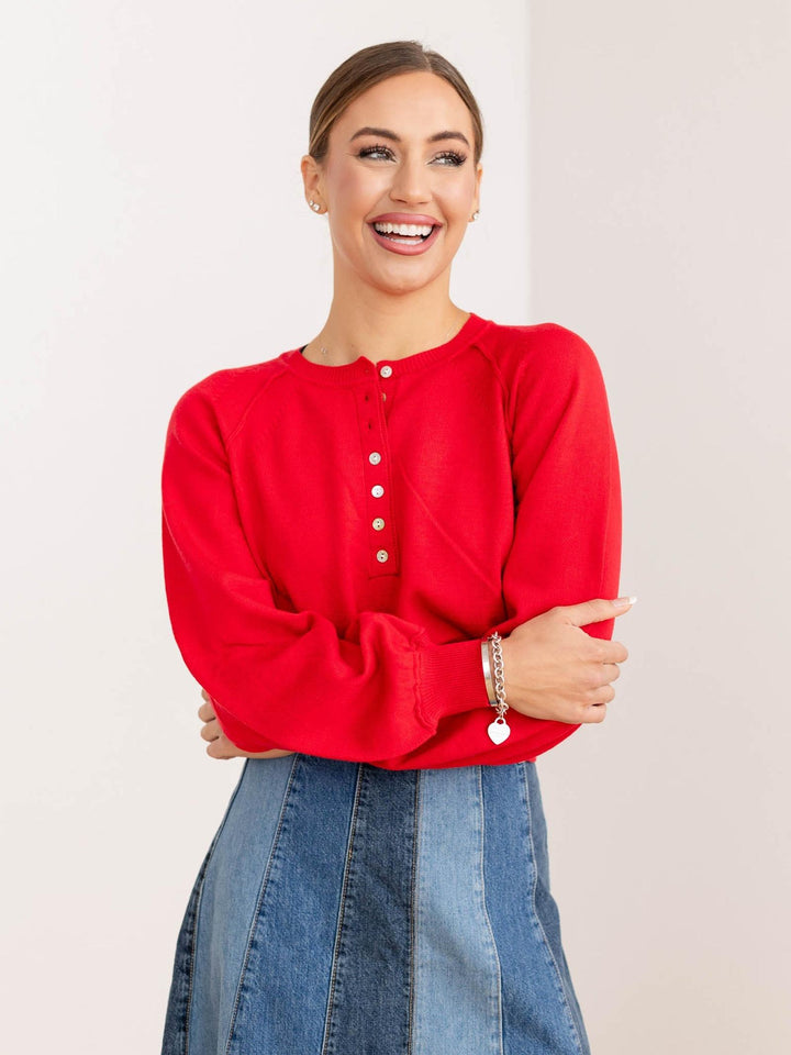 red half button sweater