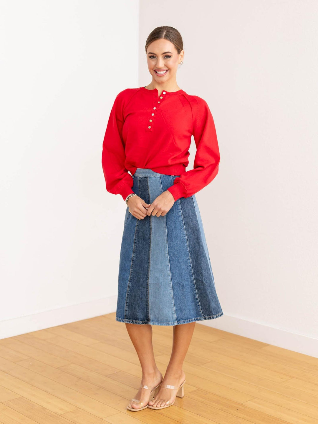 red half button sweater