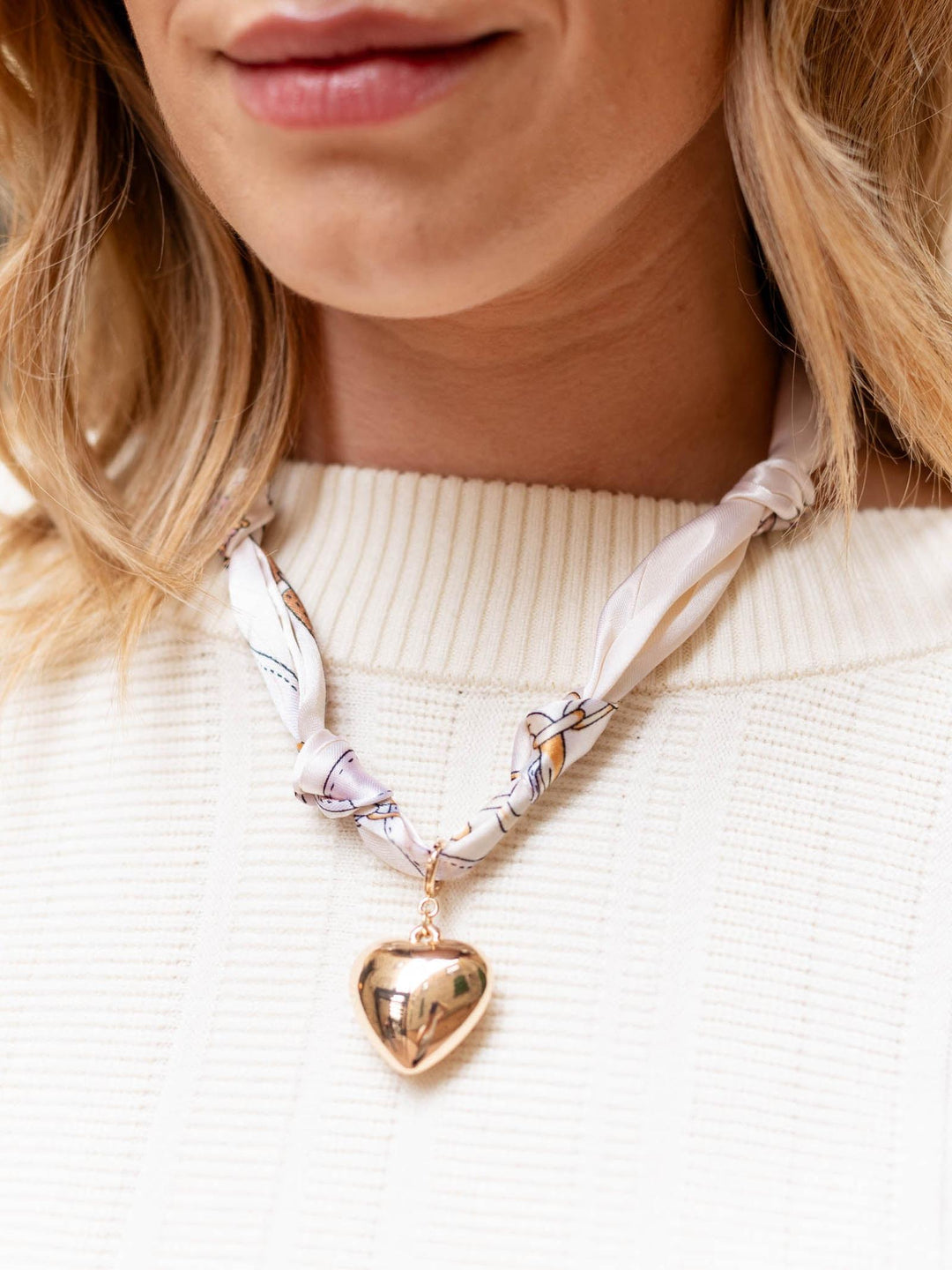 heart charm scarf necklace
