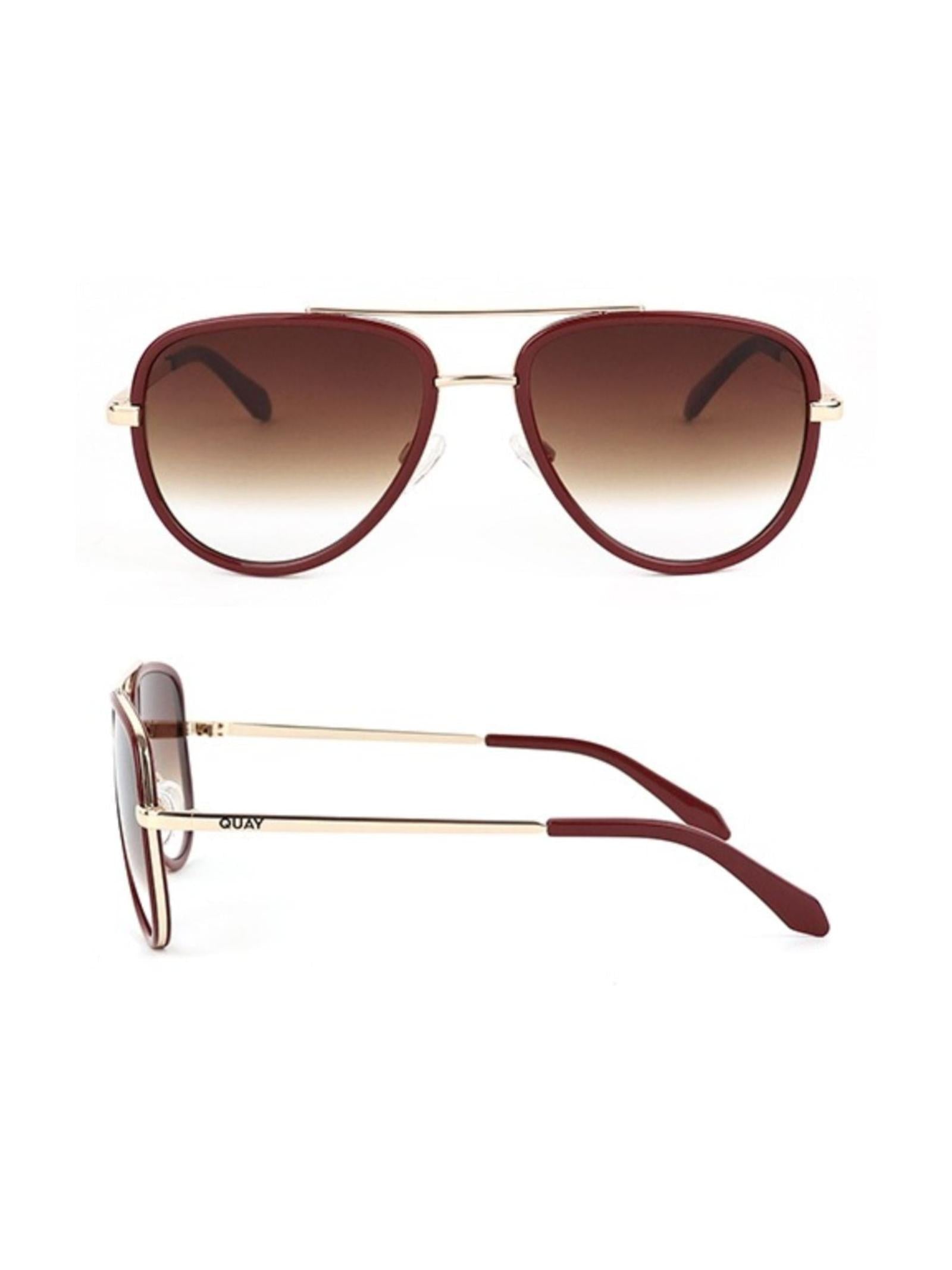 QUAY All In Medium Retro Aviator Sunglasses | Crimson/Brown  display picture 3