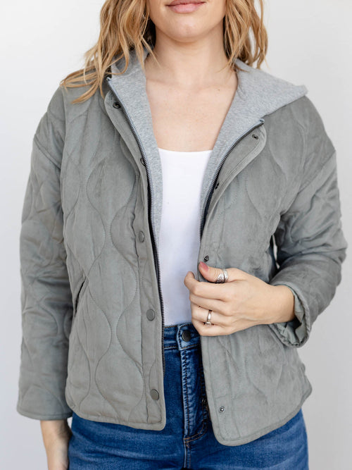 olive hooded quilted jacket