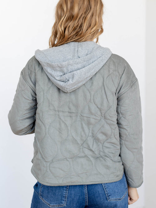 olive hooded quilted jacket