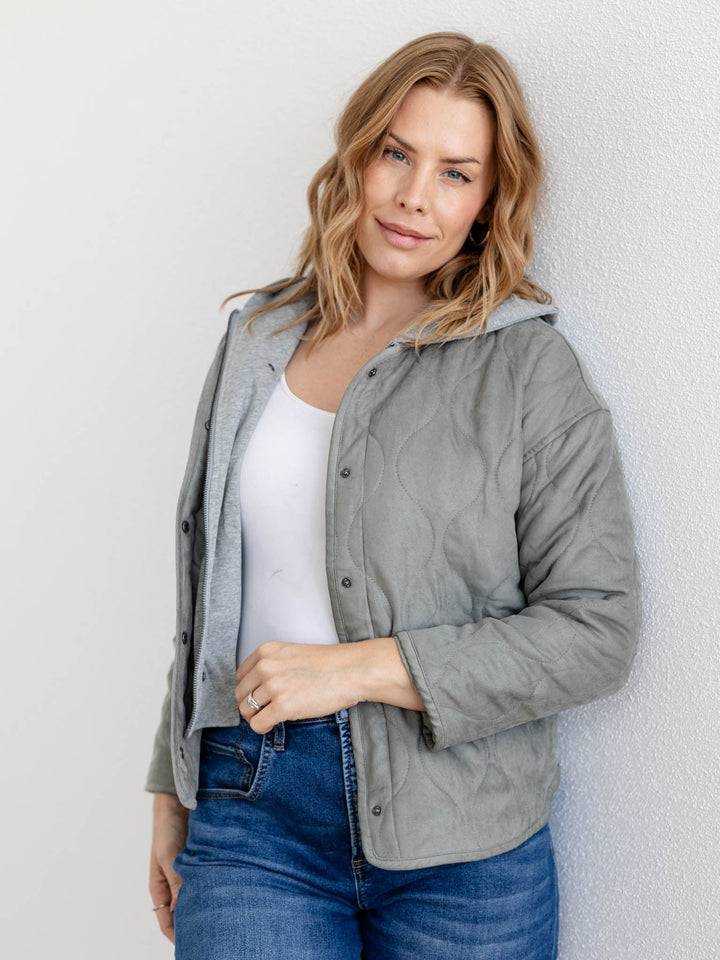 olive hooded quilted jacket