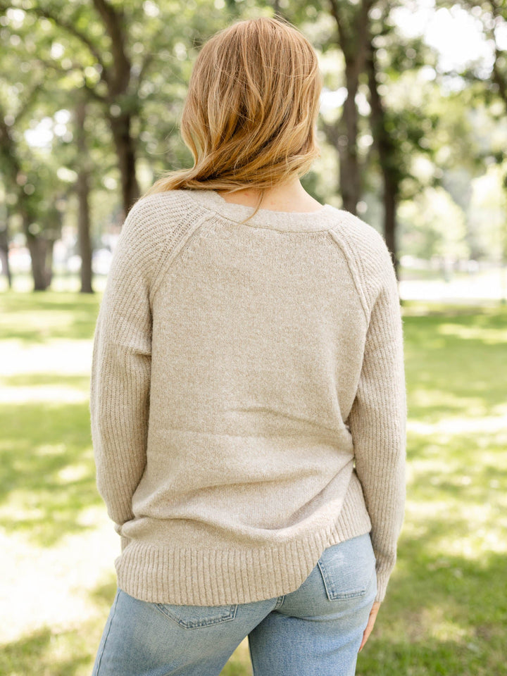 raglan elongated taupe cardigan