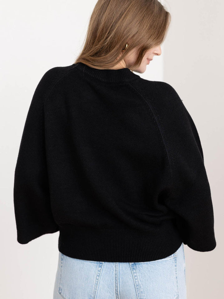 black wide sleeve boxy sweater