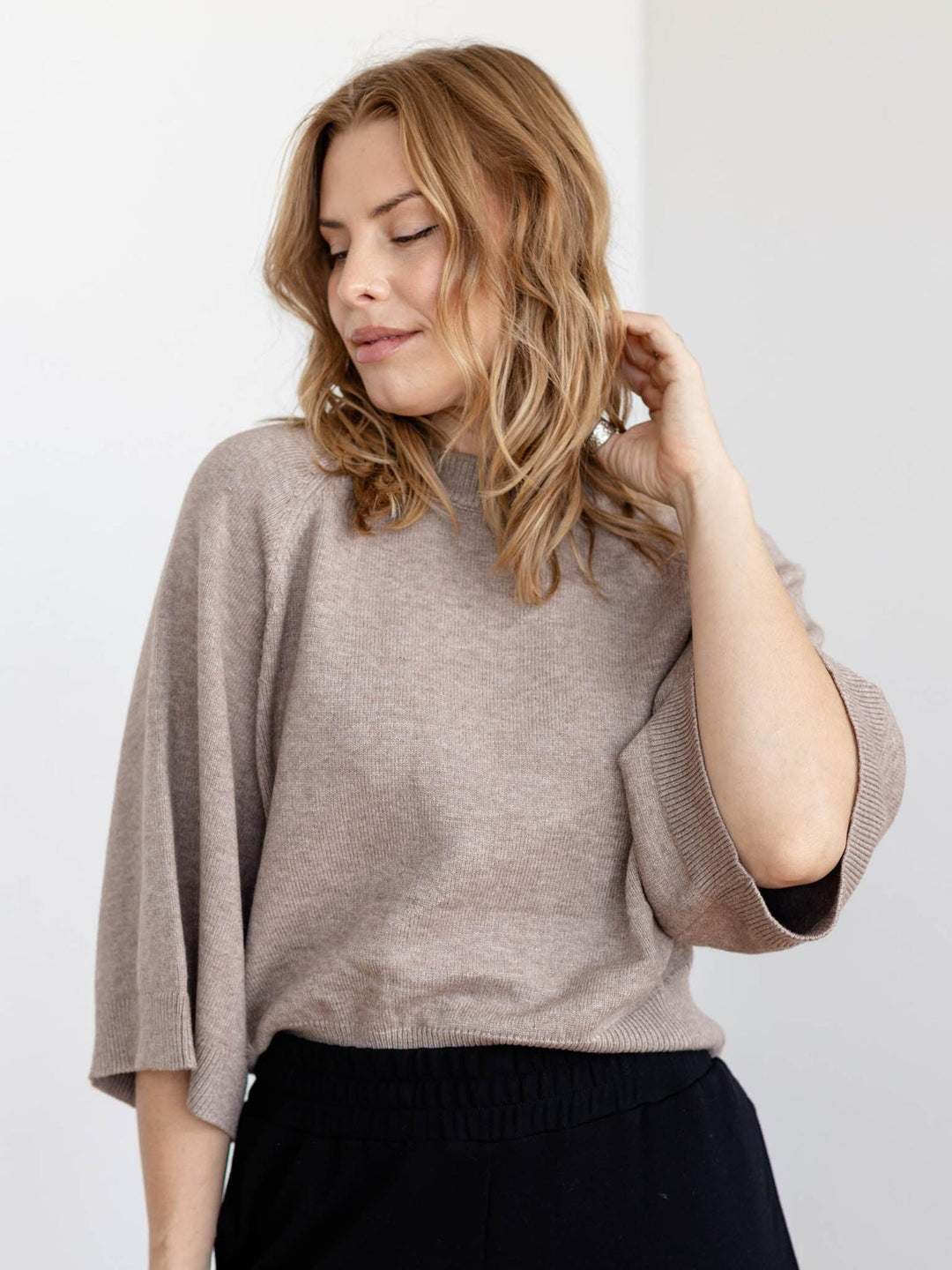 relaxed raglan short sleeve sweater