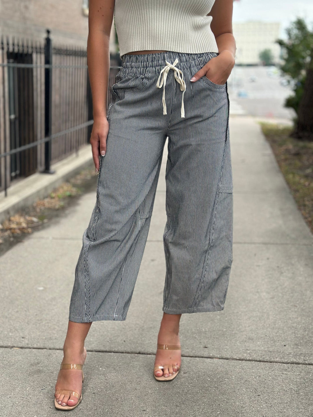 Railroad Stripe Barrel Pant