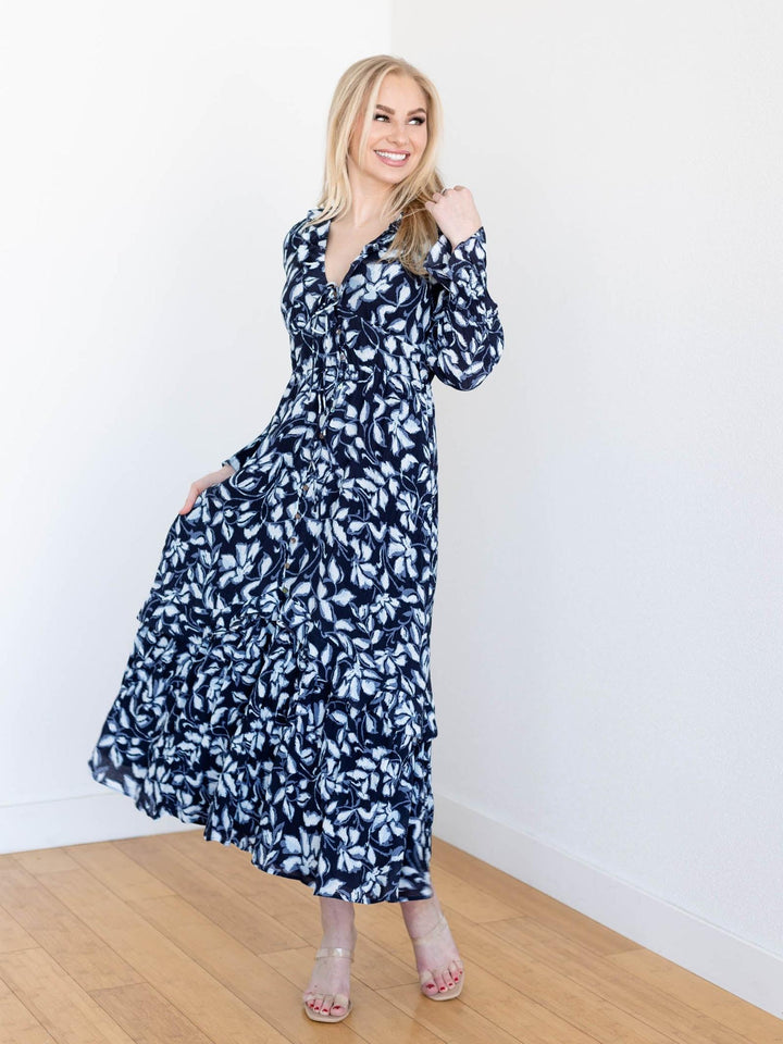 navy blue floral dress