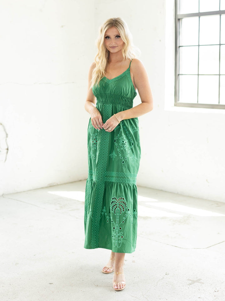 green textured dress