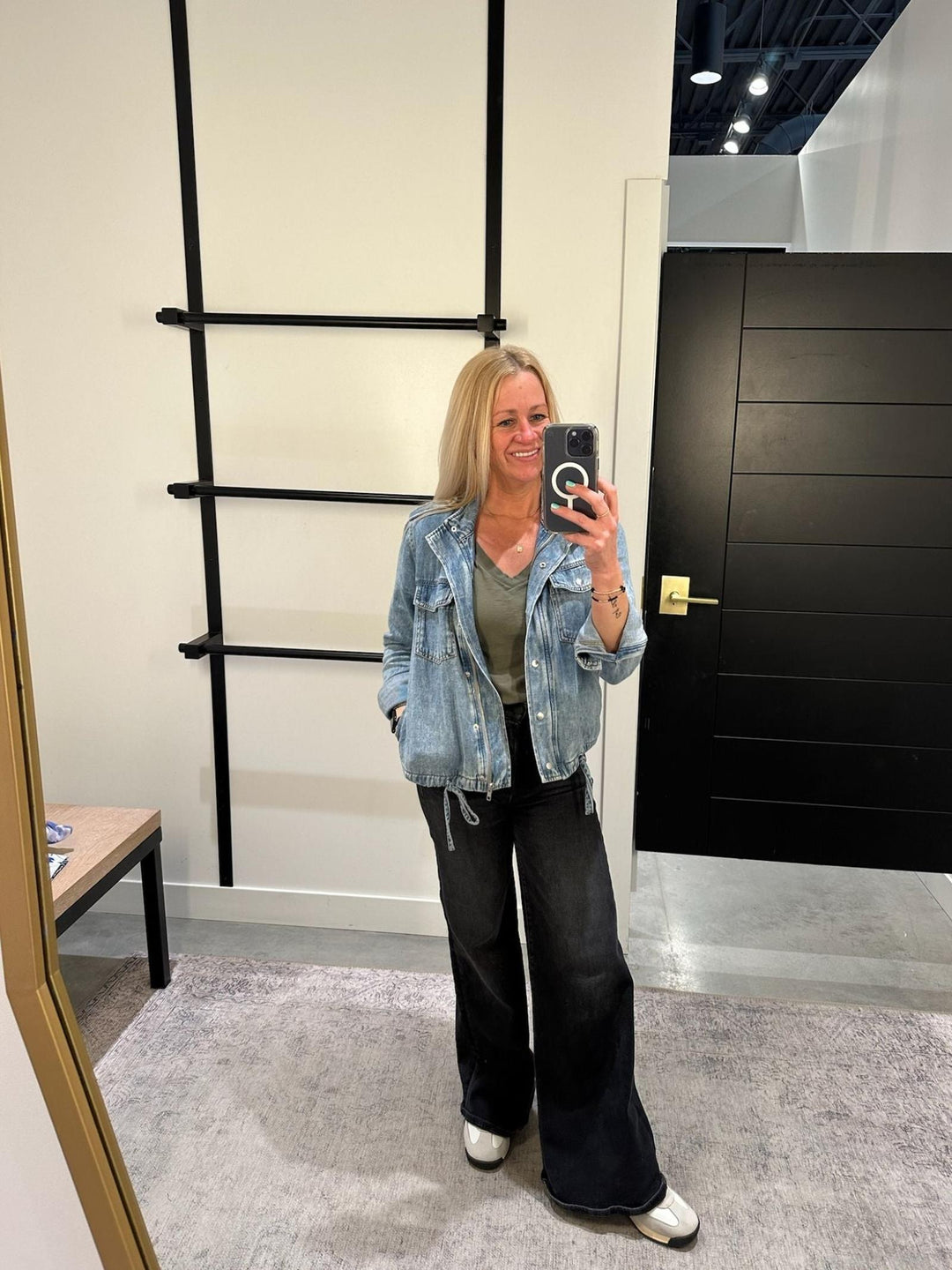 denim drawstring waist jacket