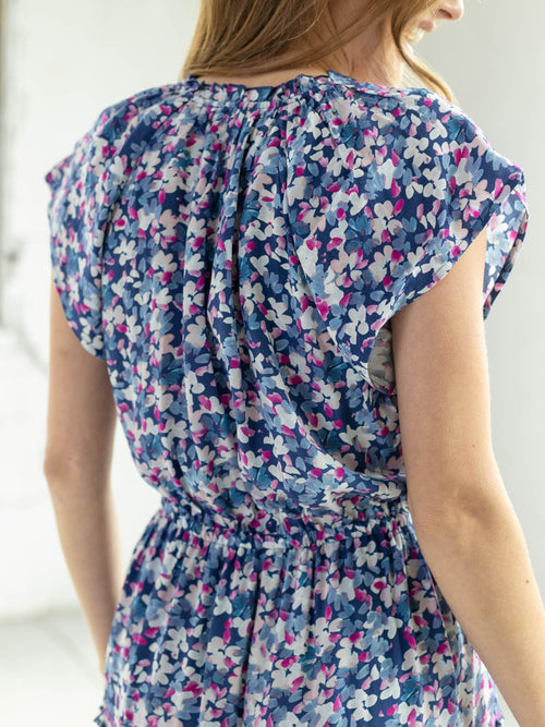 bold floral print tiered midi dress