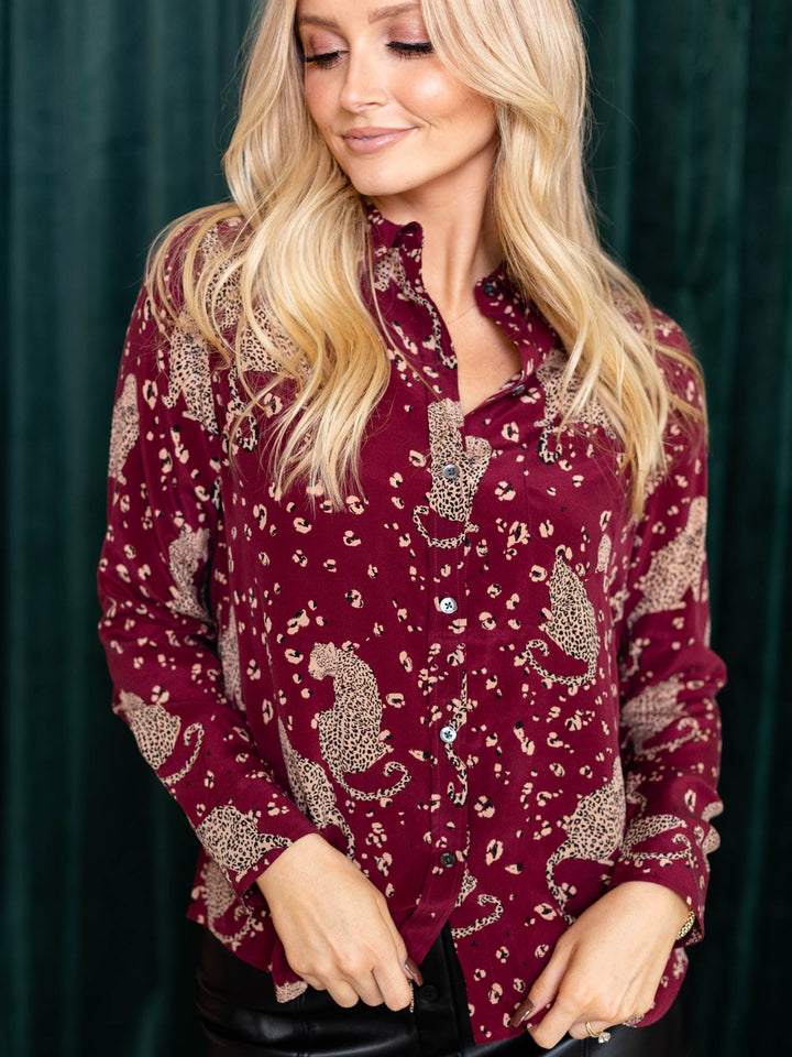 colored leopard printed silk blouse