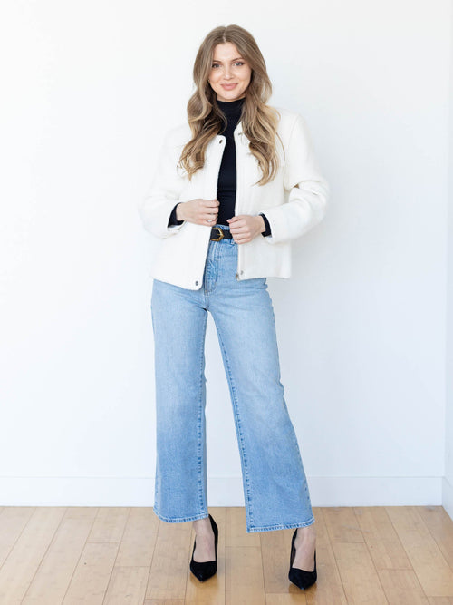 ivory textured structured bomber jacket
