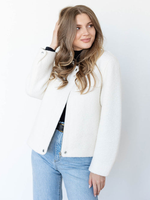 ivory textured structured bomber jacket