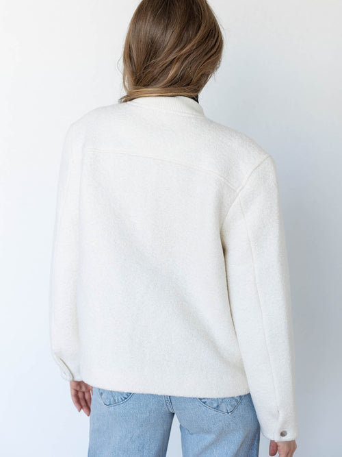 ivory textured structured bomber jacket