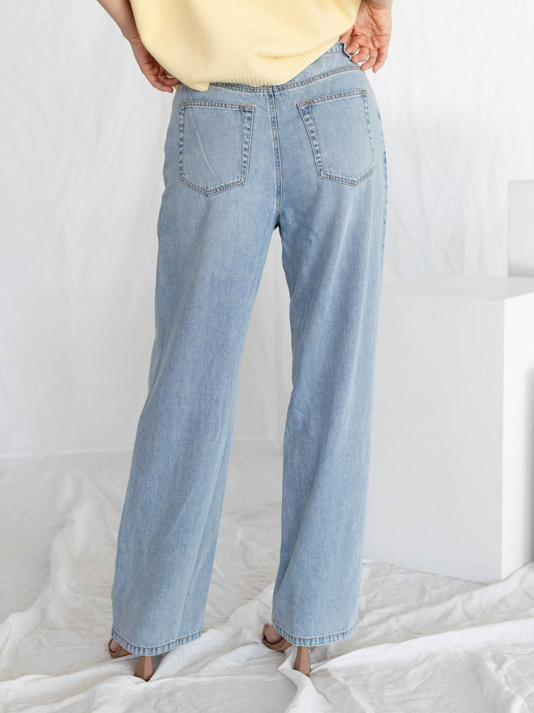 light wash denim with drawstring waist