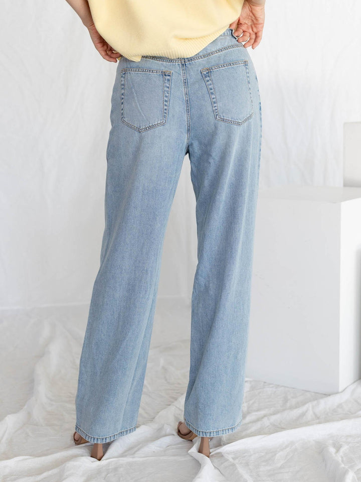 light wash denim with drawstring waist