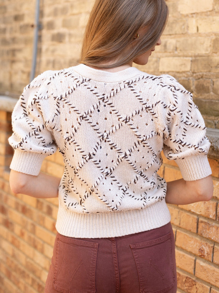 contrast stitch short sleeve cardigan