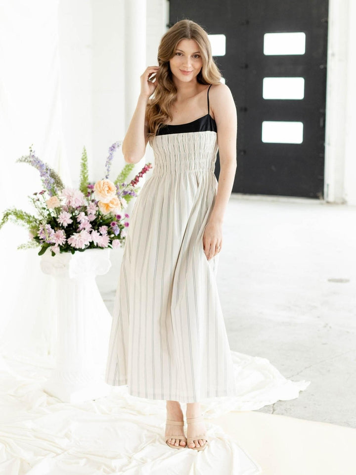 black and white stripe maxi dress