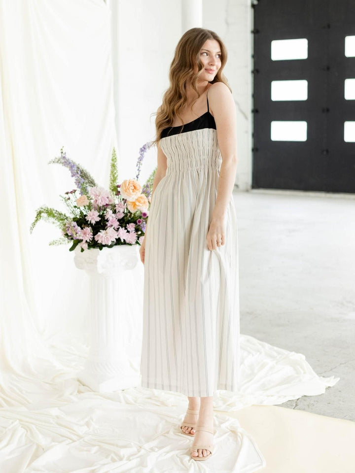 black and white stripe maxi dress