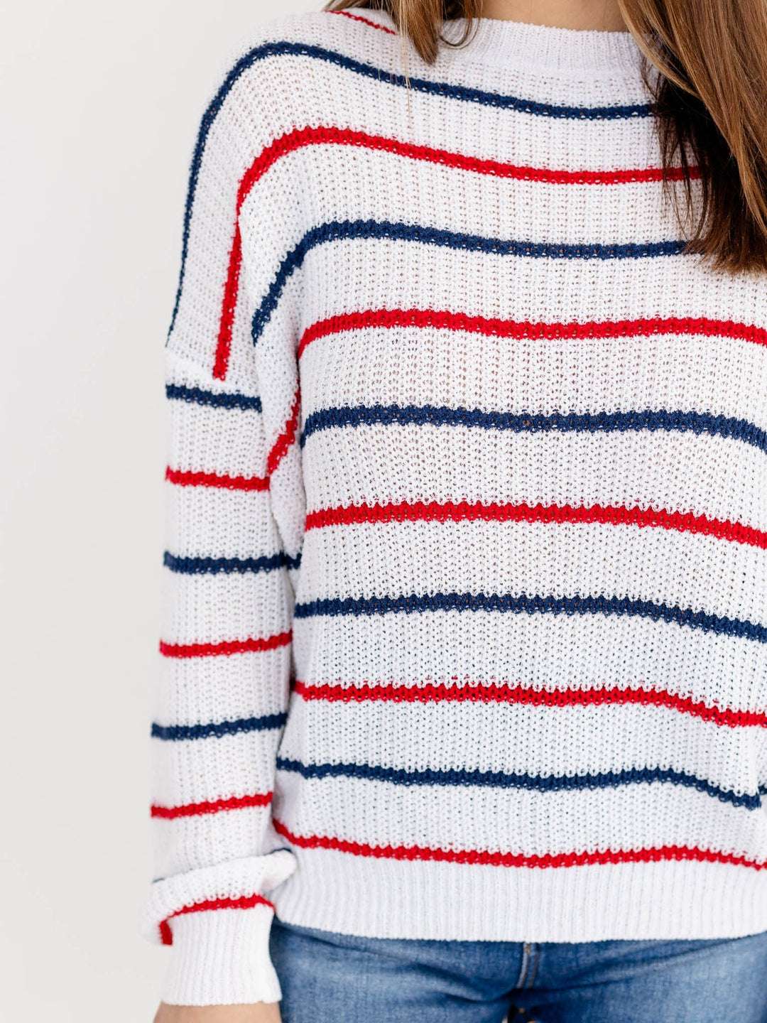 Red & Blue Stripe Sweater TopSweaters