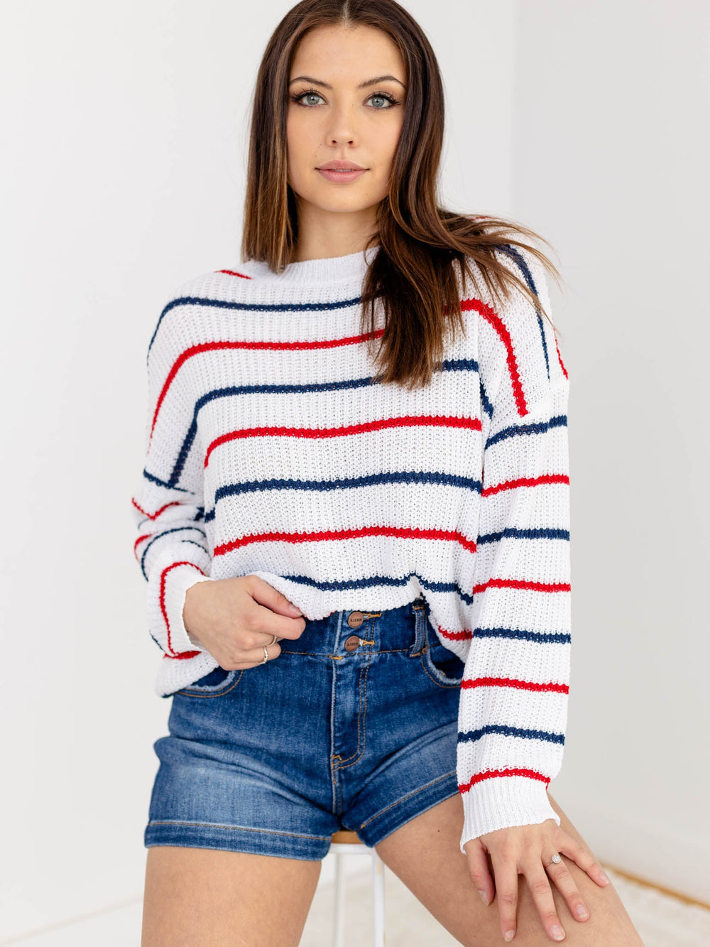 Red & Blue Stripe Sweater TopSweaters