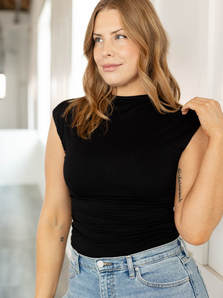 cap sleeve mock neck top