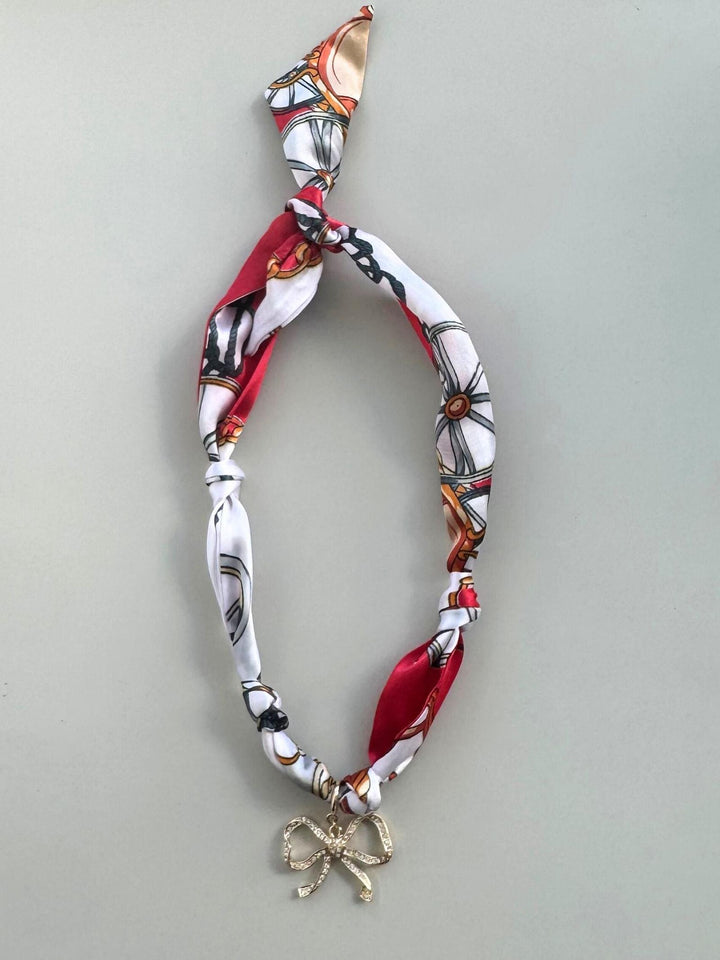 red and white bow scarf necklace
