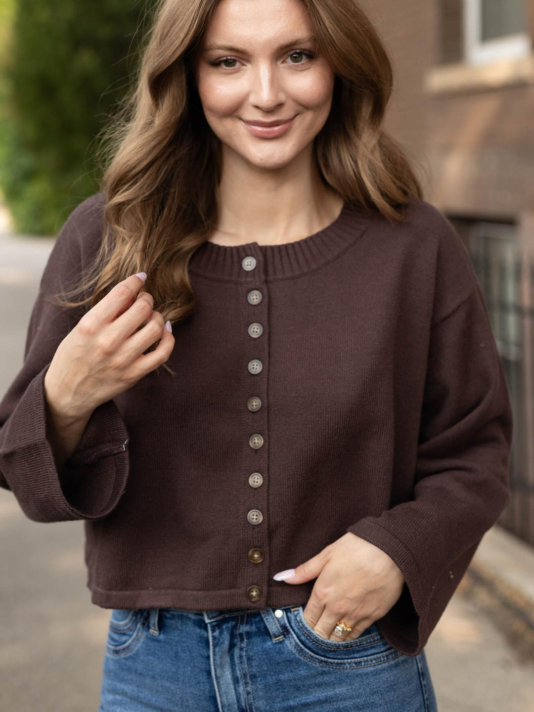 Rib Crew Boxy Cropped Cardigan