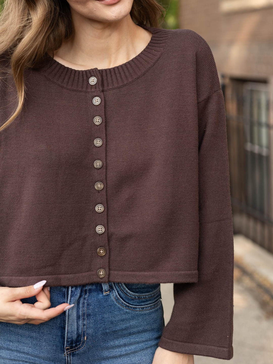 Rib Crew Boxy Cropped Cardigan