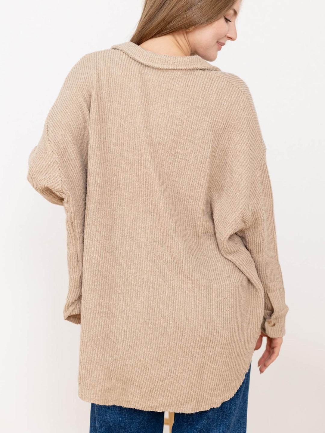 Taupe ribbed button front shirt