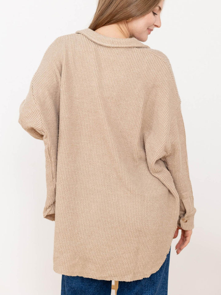 Taupe ribbed button front shirt