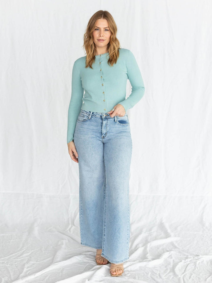 seafoam green button up cardigan
