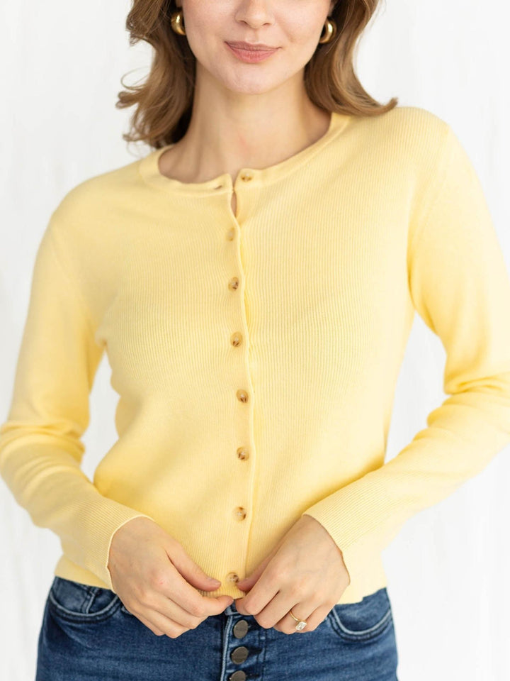 yellow button up cardigan