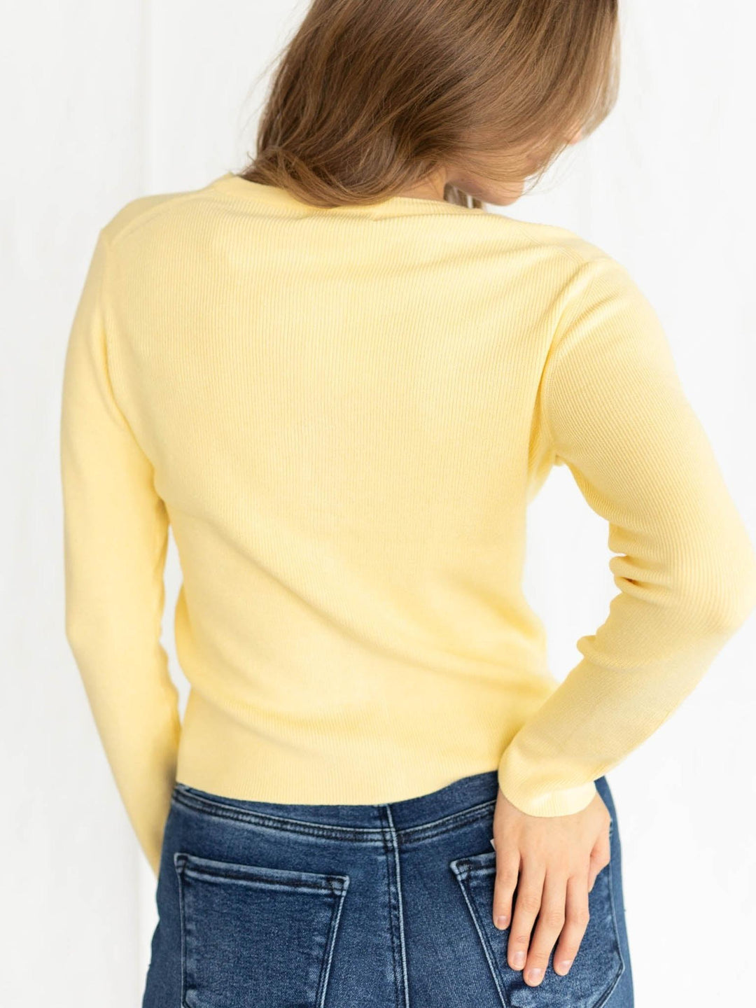 yellow button up cardigan