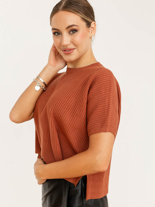 ribbed boxy short sleeve sweater