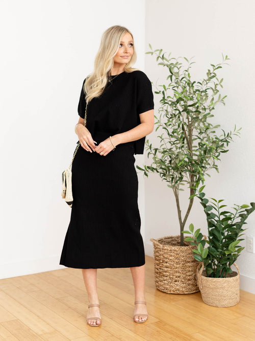 black ribbed boxy sweater top