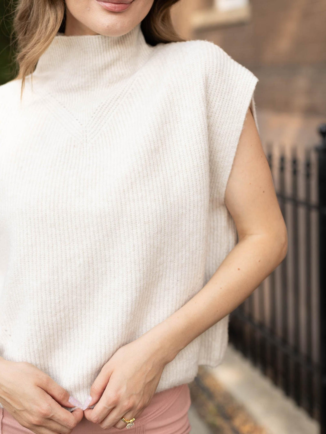 Ribbed Mock Neck Sweater Vest