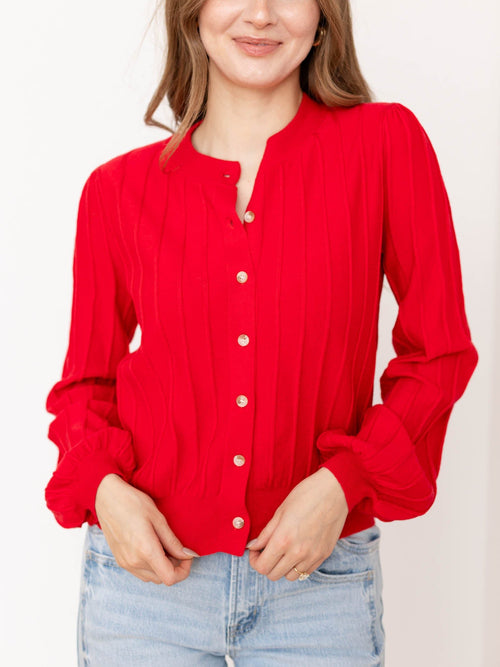 ribbed red button up cardigan
